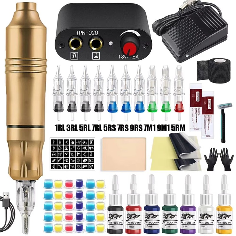 Professional Rotary Tattoo Machine Kit Complete Tattoo Pen Set With Power Supply Needles 13
