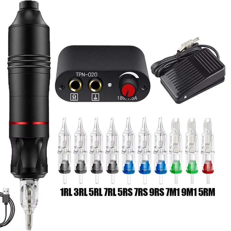 Professional Rotary Tattoo Machine Kit Complete Tattoo Pen Set With Power Supply Needles 6
