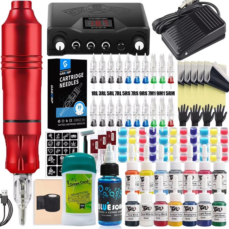 Professional Rotary Tattoo Machine Kit Complete Tattoo Pen Set With Power Supply Needles 8