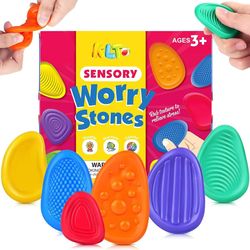 fidget sensory silicone stones – 6-pack textured stress relief toys for adults and kids with autism or anxiety