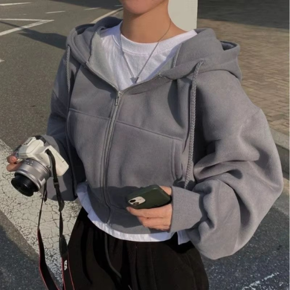 Womens FleeceLined ZipUp Hoodie Cropped Slim Fit Sweatshirt 7