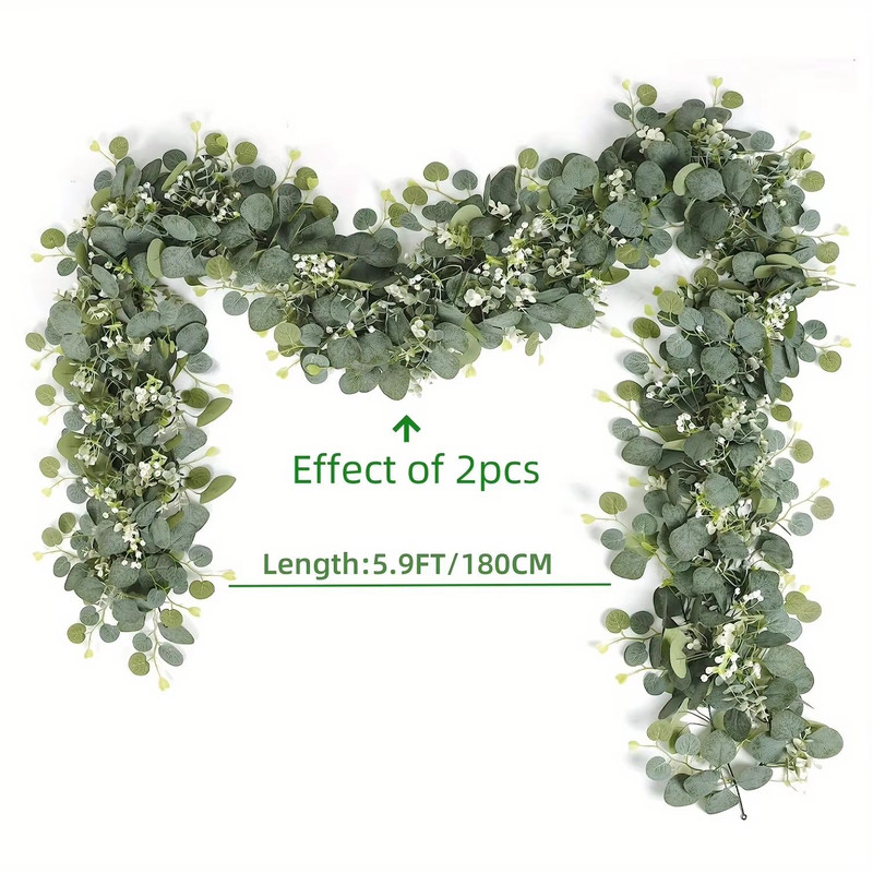 Artificial Eucalyptus Garland With White Flowers Berries Realistic Fake Plant Vine For Home Even 0