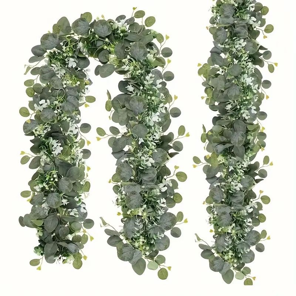 Artificial Eucalyptus Garland With White Flowers Berries Realistic Fake Plant Vine For Home Even 8