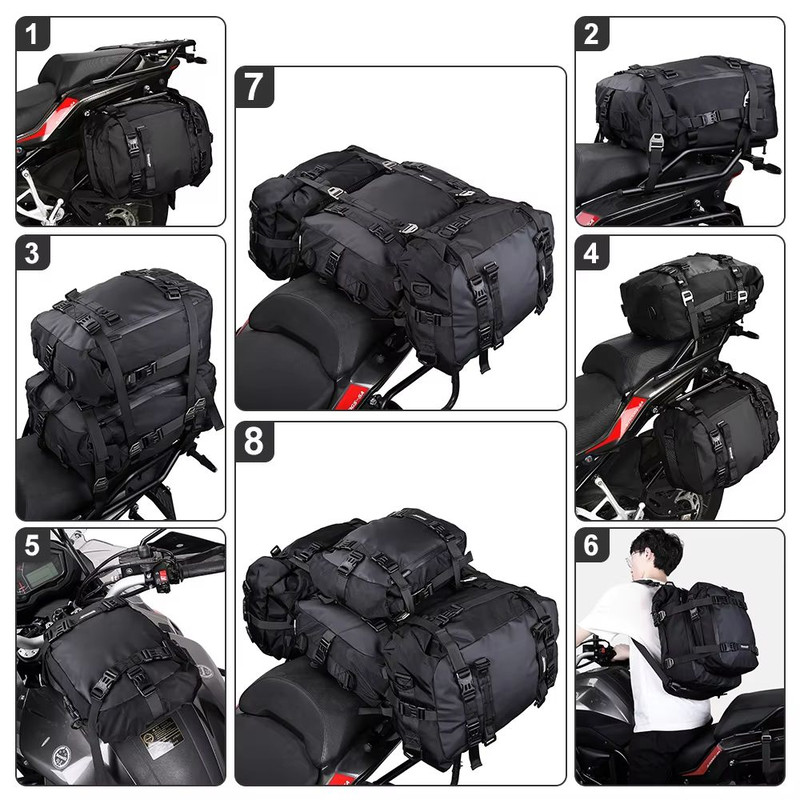 Rhinowalk Waterproof Motorcycle Tail Bag 30L Expandable Rear Seat Saddle Luggage For Touring Comm 4