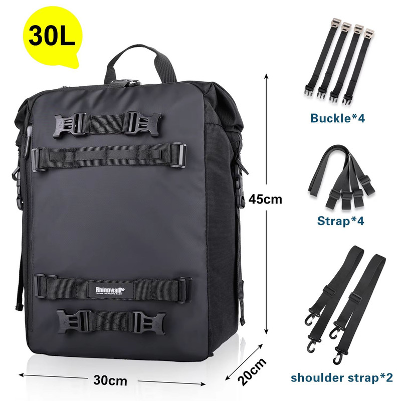 Rhinowalk Waterproof Motorcycle Tail Bag 30L Expandable Rear Seat Saddle Luggage For Touring Comm 8