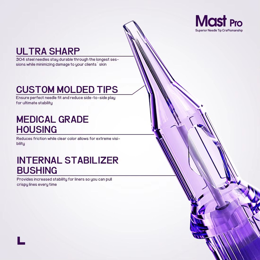 Mast Pro Disposable Tattoo Needle Cartridges  Box Of 20 Precision Round Liner Cartridges For Rotary 3
