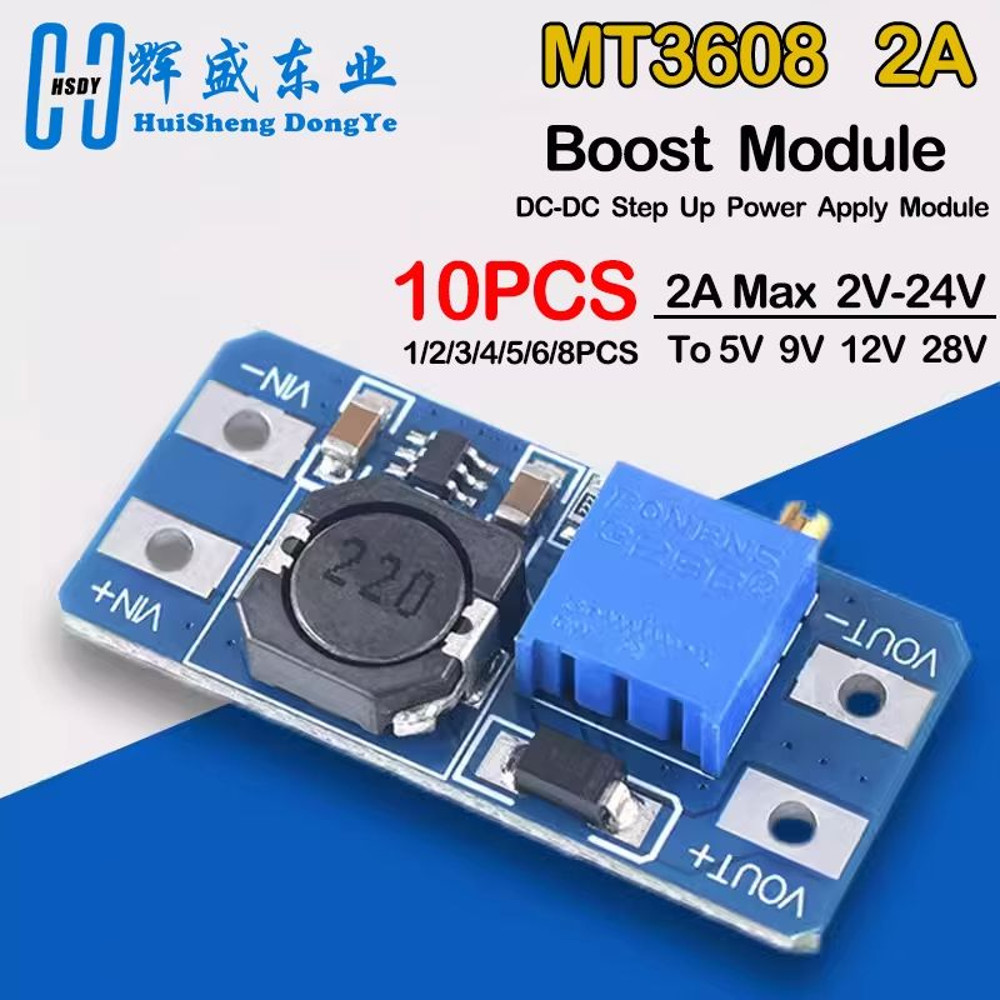MT3608 DCDC Boost Converter Module  Adjustable StepUp Power Supply 2A 2V24V To 5V9V12V28V For Ardui 2