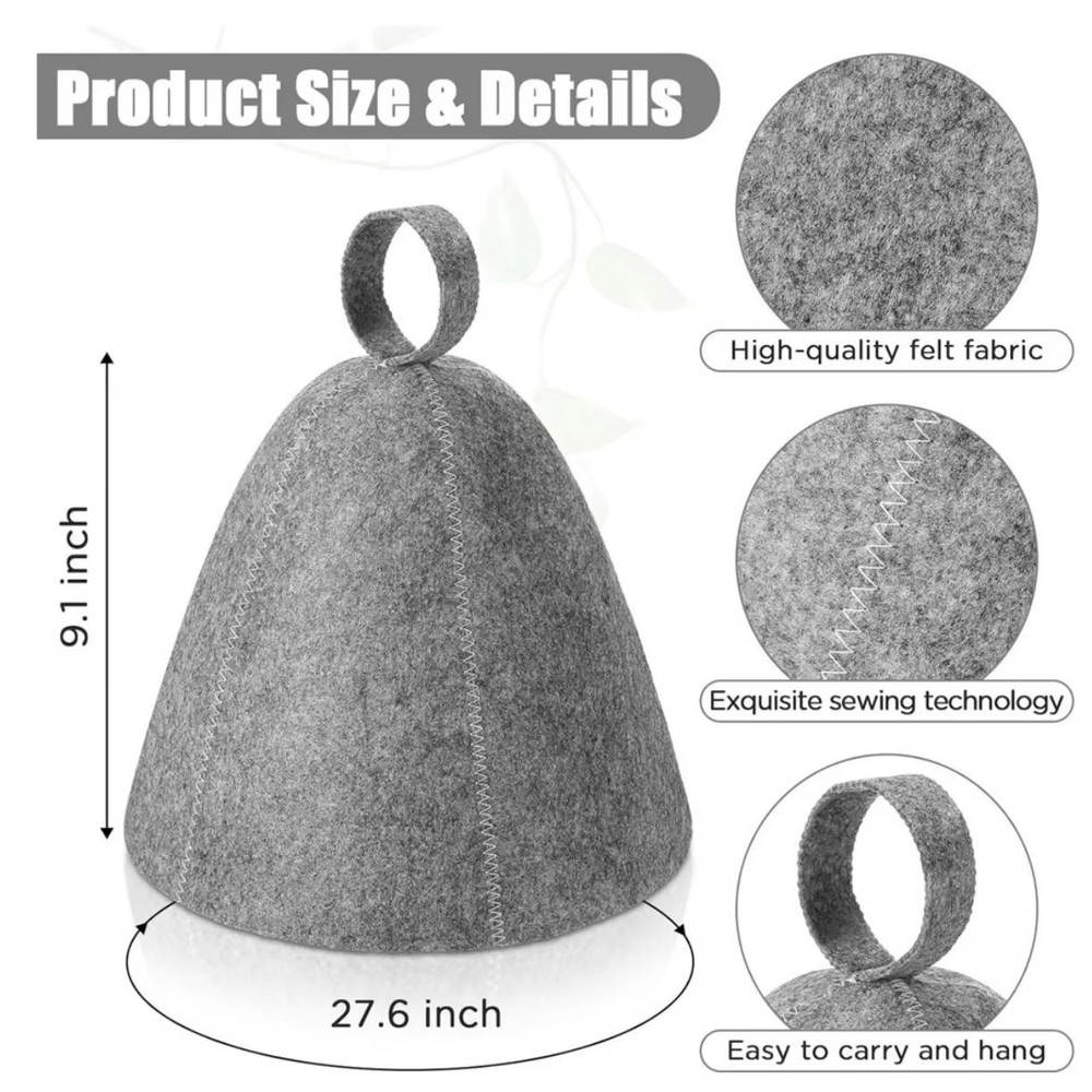 Premium Wool Felt AntiHeat Sauna Hat Thick QuickDry Shower Spa Cap For Hair Protection 4