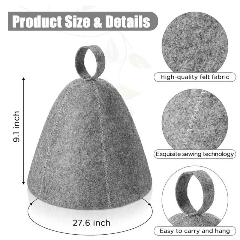 Premium Wool Felt AntiHeat Sauna Hat Thick QuickDry Shower Spa Cap For Hair Protection 4