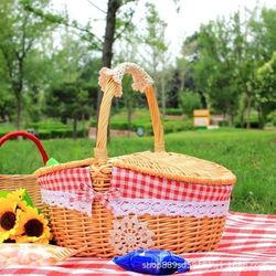 simple wicker picnic and storage basket with lid – cute handwoven carry basket for home, food, and fruit organization