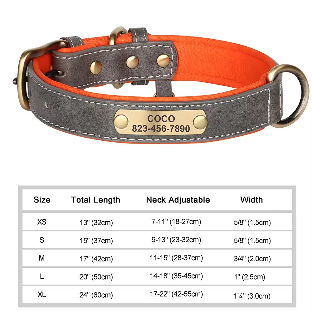 Custom Engraved PU Leather Dog Collar With Personalized ID Nameplate 9