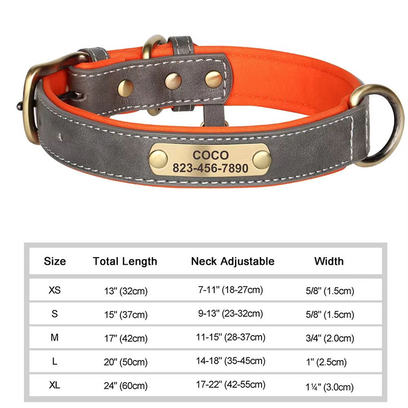 Custom Engraved PU Leather Dog Collar With Personalized ID Nameplate 9