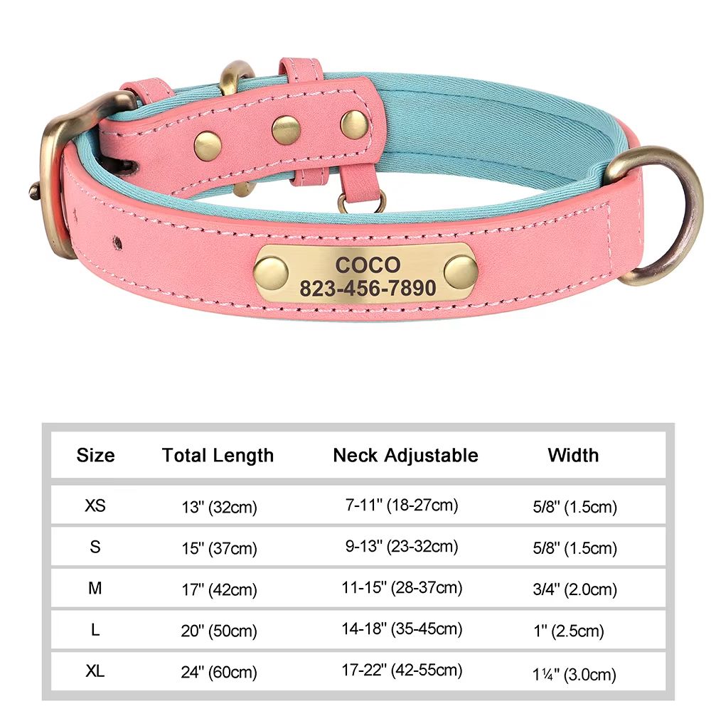 Custom Engraved PU Leather Dog Collar With Personalized ID Nameplate 10