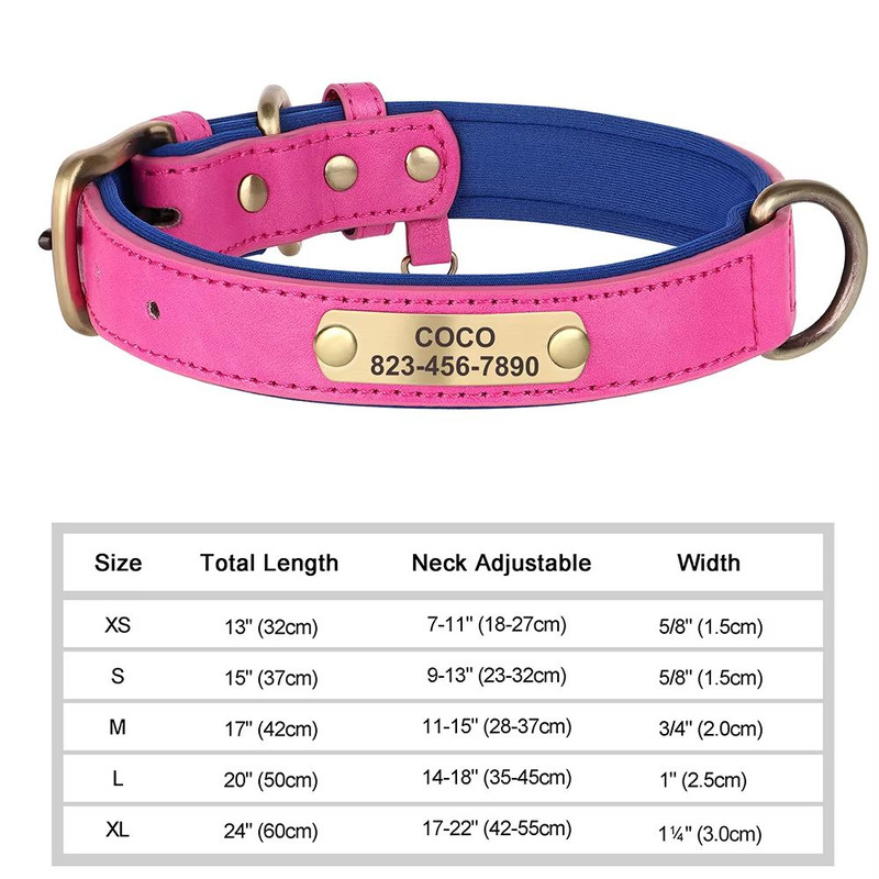 Custom Engraved PU Leather Dog Collar With Personalized ID Nameplate 11
