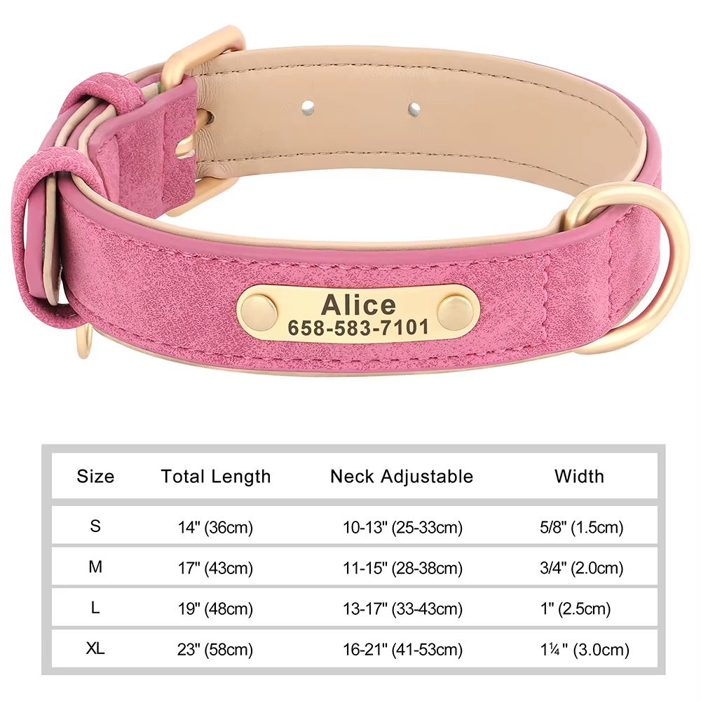 Custom Engraved PU Leather Dog Collar With Personalized ID Nameplate 12