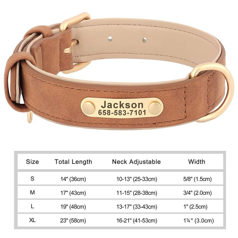 Custom Engraved PU Leather Dog Collar With Personalized ID Nameplate 13