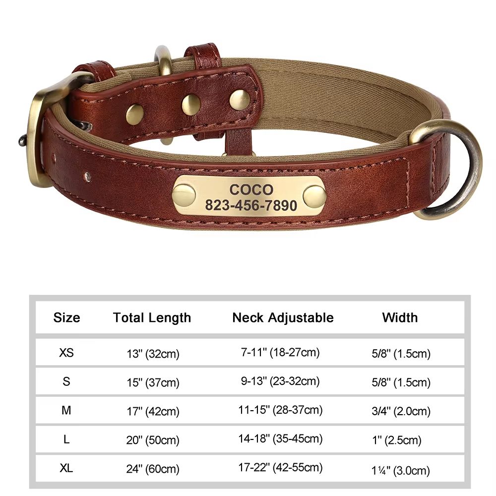 Custom Engraved PU Leather Dog Collar With Personalized ID Nameplate 8