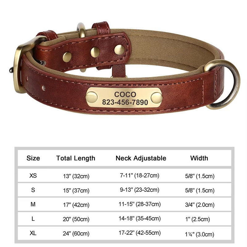 Custom Engraved PU Leather Dog Collar With Personalized ID Nameplate 8