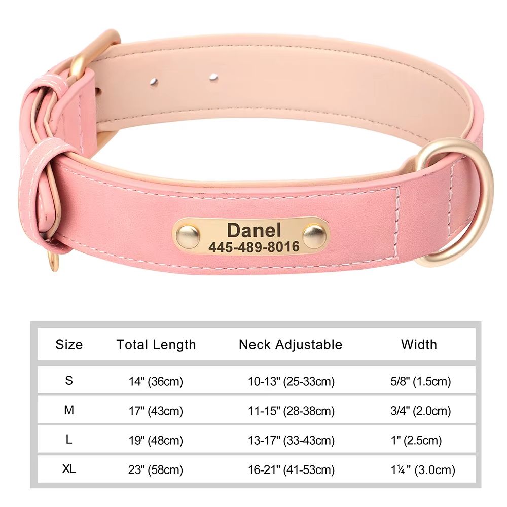 Custom Engraved PU Leather Dog Collar With Personalized ID Nameplate 15