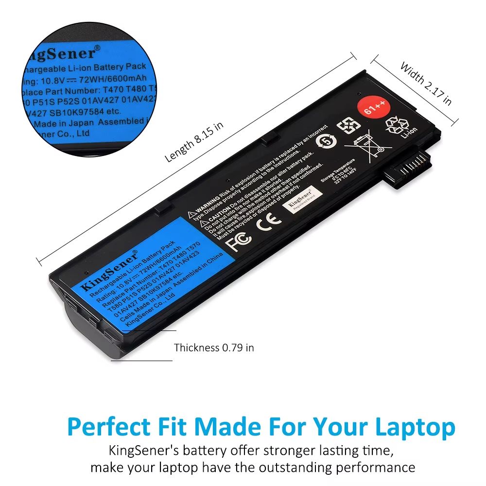 KingSener HighCapacity 108V 6600mAh Replacement Battery For Lenovo ThinkPad T470 T480 T570 And P51S 3