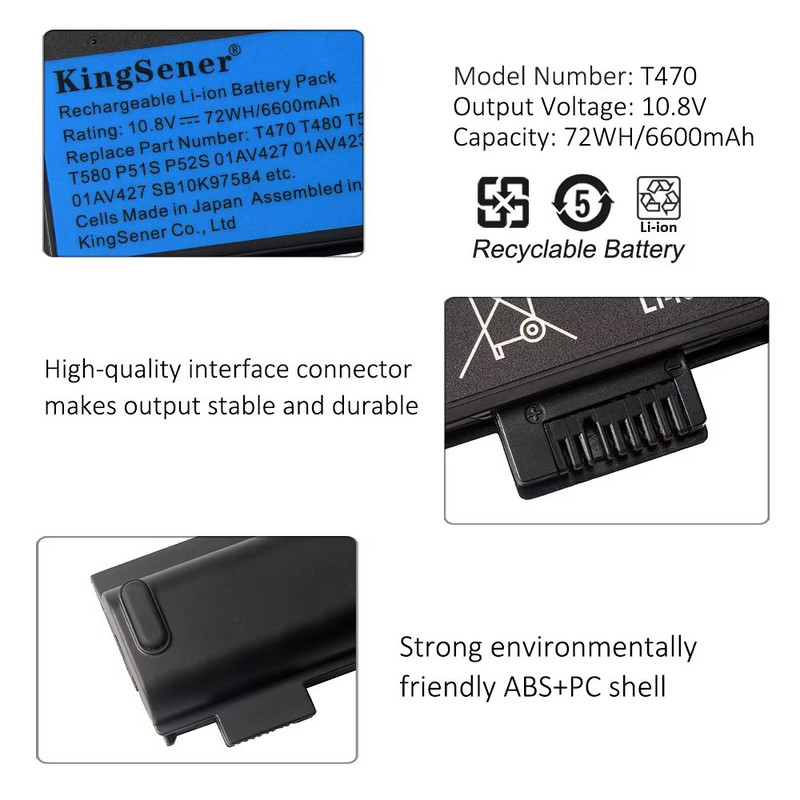 KingSener HighCapacity 108V 6600mAh Replacement Battery For Lenovo ThinkPad T470 T480 T570 And P51S 4