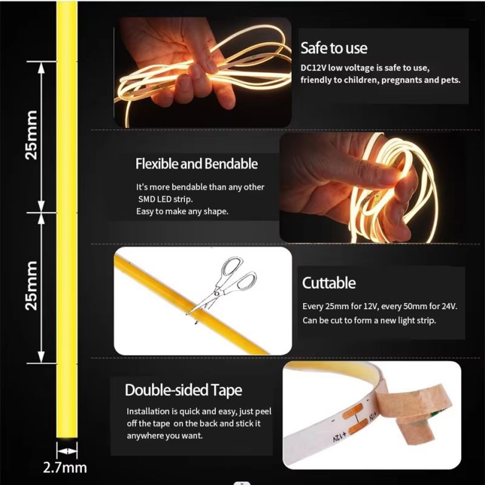 LumiFlex 12V COB LED Strip Lights Ultra Slim 27mm HighBrightness MultiColor Tape For Room Decorat 4