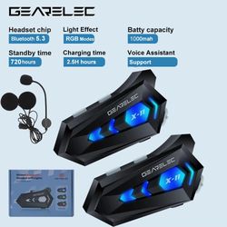 gearelec x-11 bluetooth motorcycle helmet headset – waterproof, noise-cancelling, tri-color light & 300m intercom