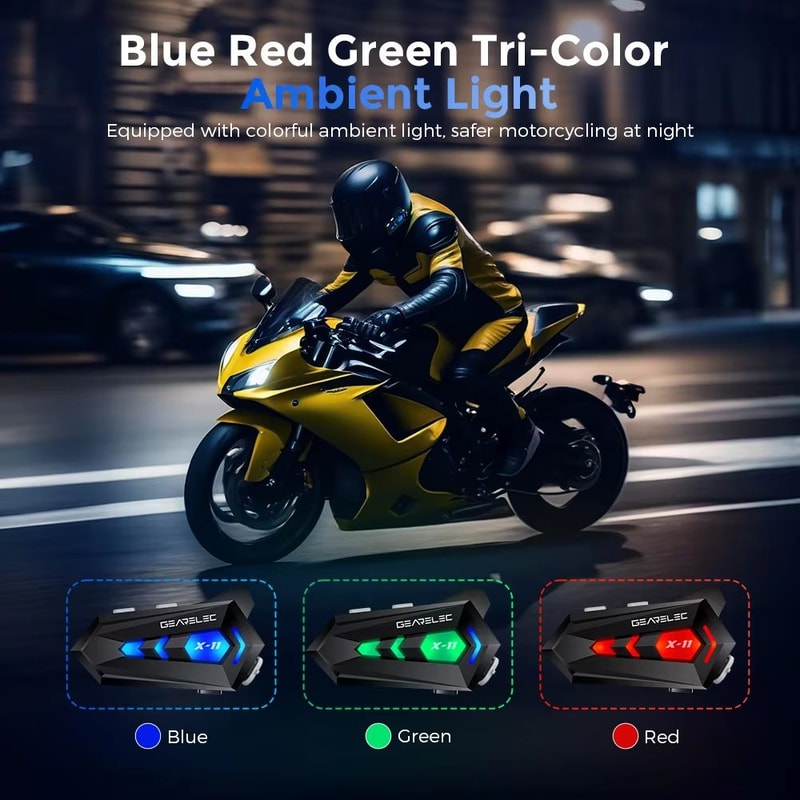 GEARELEC X11 Bluetooth Motorcycle Helmet Headset Waterproof NoiseCancelling TriColor Light 300m I 1