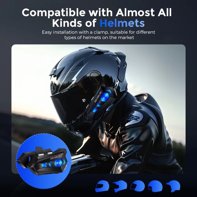GEARELEC X11 Bluetooth Motorcycle Helmet Headset Waterproof NoiseCancelling TriColor Light 300m I 2