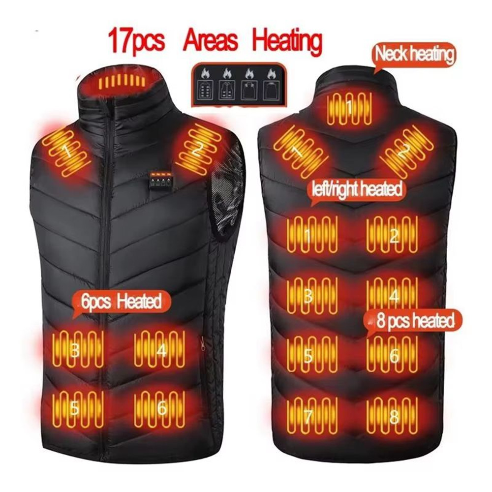 USB Infrared 17Zone Heated Vest  Mens Electric Winter Warming Jacket For Outdoor Sports  Hiking 9