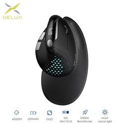 delux m618xsd seeker ergonomic vertical mouse – rechargeable 4000 dpi with oled display and removable back cover