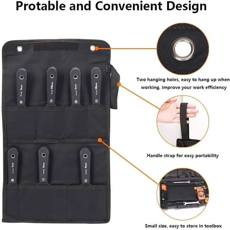 ProFlex 7Piece Carbon Steel Putty Knife  Scraper Set  SoftGrip Handle Kit With Storage Bag 1