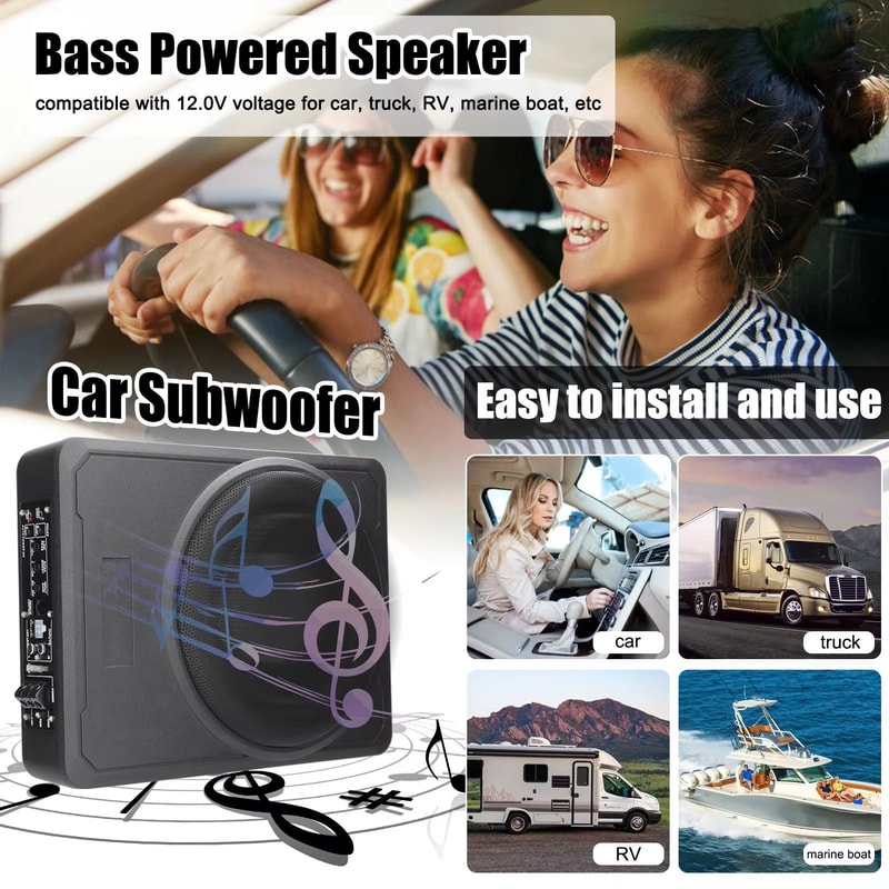 800W UnderSeat Active Subwoofer Bass Box Slim Amplifier Subwoofer For Car Truck Boat Audio 1
