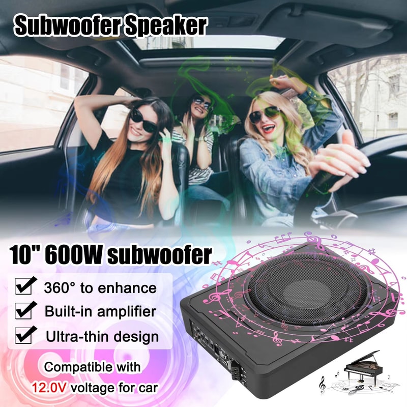 800W UnderSeat Active Subwoofer Bass Box Slim Amplifier Subwoofer For Car Truck Boat Audio 2