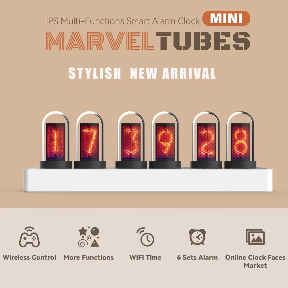 WiFi Control IPS Nixie Tube Alarm Clock RGB Lights DIY Clock Faces Game Room Gift 0