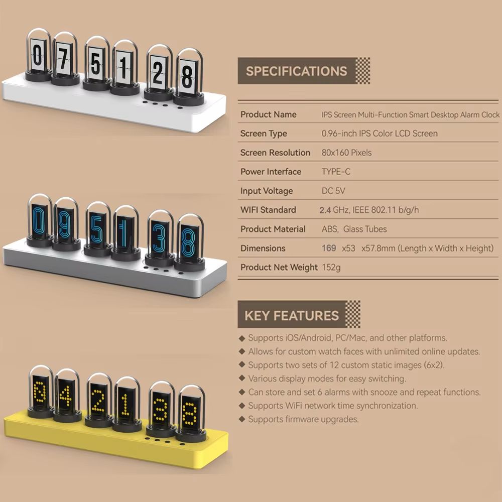WiFi Control IPS Nixie Tube Alarm Clock RGB Lights DIY Clock Faces Game Room Gift 4