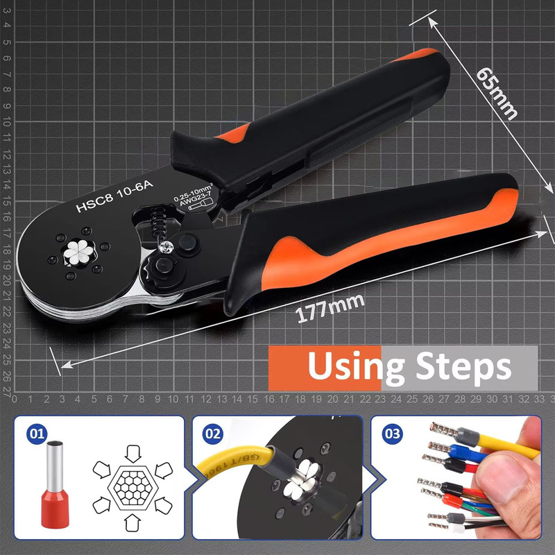 ProCrimp HexShank SelfAdjustable Ratchet Ferrule Crimping Tool Kit 02510 Mmsq  AWG 237 3