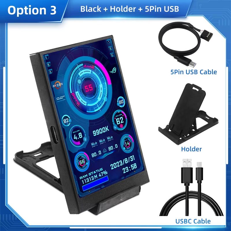 35 Inch IPS USB TypeC Secondary Screen  Mini Monitor For CPU GPU RAM HDD Display 8