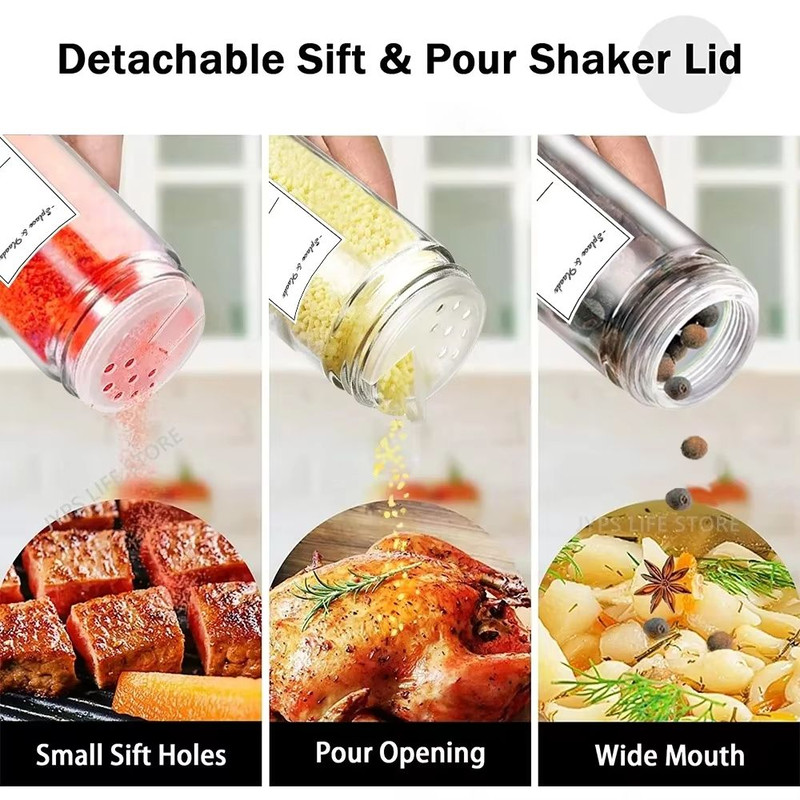 12Piece Glass Spice Jar Set With Bamboo Lids  Minimalist Labels 1