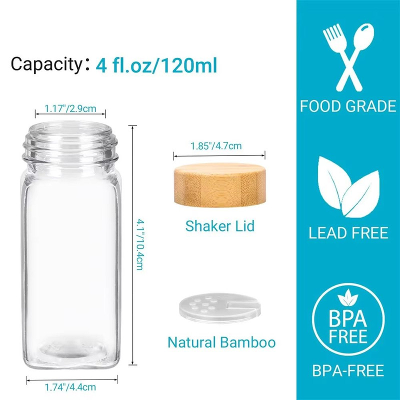 12Piece Glass Spice Jar Set With Bamboo Lids  Minimalist Labels 5