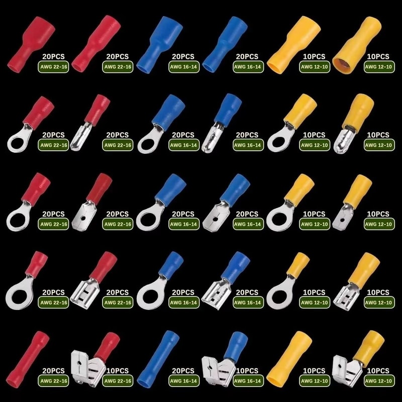 AllInOne Insulated Crimp Terminal Connector Kit Male Female Wire Terminal Assortment 1