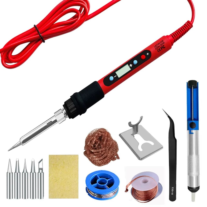 PrecisionPro 80 W Digital LCD Soldering Iron Kit Adjustable Heat For Electronics DIY 9