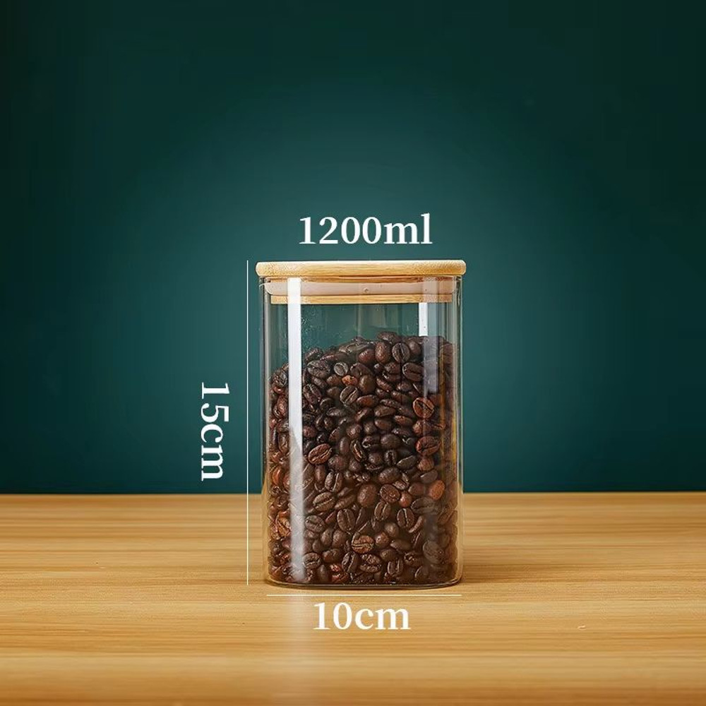 Eco Stack Square Glass Storage Jars With Bamboo Lid  Stylish Airtight Canisters For Coffee Grains   8