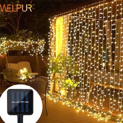 azureglow solar curtain led string – 300 led outdoor waterproof garland for yard & festive decor