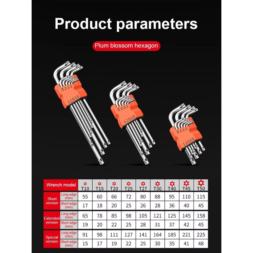 9Piece DualEnd LType Torx Star Wrench Set Precision Plum Blossom Allen Keys For Hand Repair 4