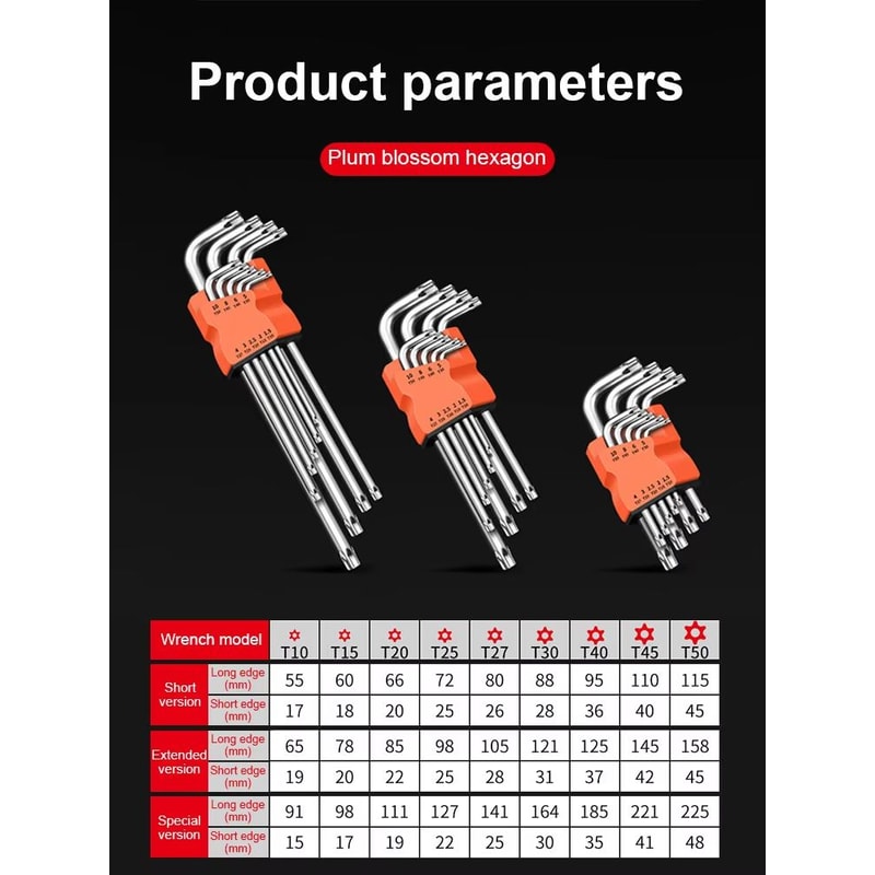 9Piece DualEnd LType Torx Star Wrench Set Precision Plum Blossom Allen Keys For Hand Repair 4