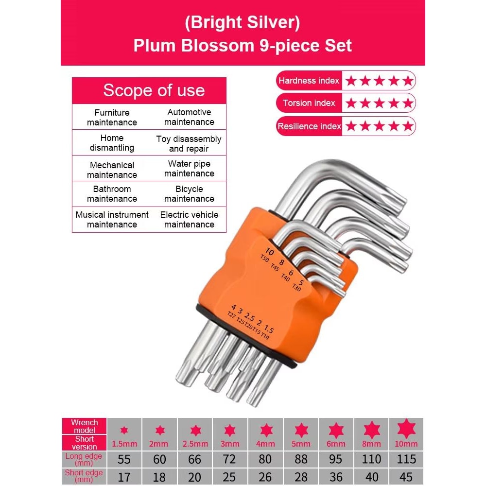 9Piece DualEnd LType Torx Star Wrench Set Precision Plum Blossom Allen Keys For Hand Repair 6