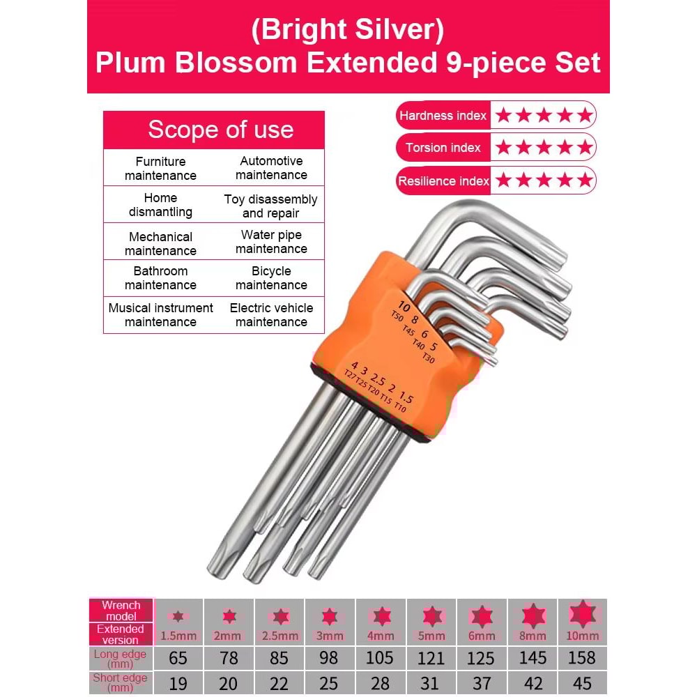 9Piece DualEnd LType Torx Star Wrench Set Precision Plum Blossom Allen Keys For Hand Repair 7