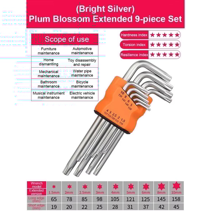 9Piece DualEnd LType Torx Star Wrench Set Precision Plum Blossom Allen Keys For Hand Repair 7
