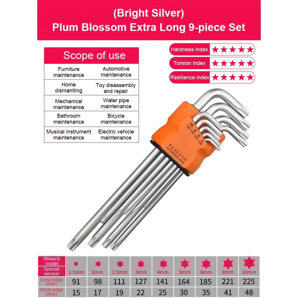 9Piece DualEnd LType Torx Star Wrench Set Precision Plum Blossom Allen Keys For Hand Repair 8